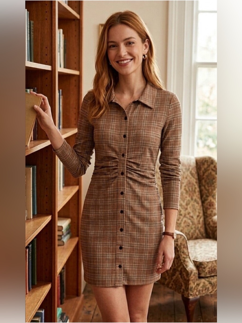 Zara | Plaid Button Down Shirt Dress, XS